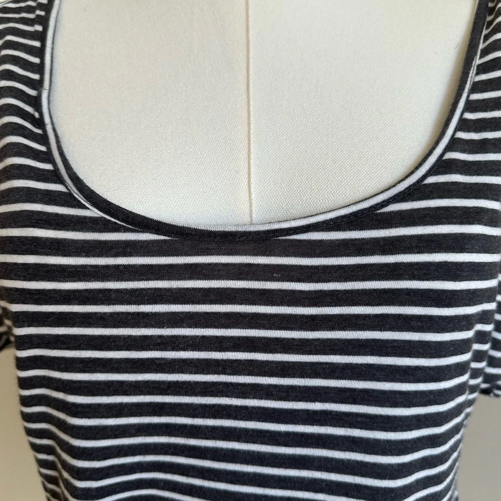 Cold Shoulder Black/White Striped Shirt- Large